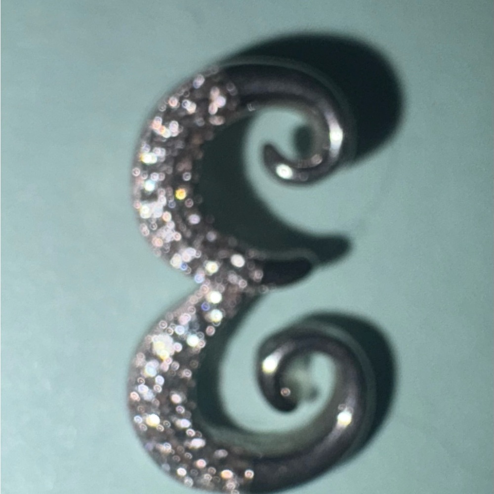 Sterling Silver925 Vintage Letter E In Script with CZ Accents Pendant - Picture 3 of 7